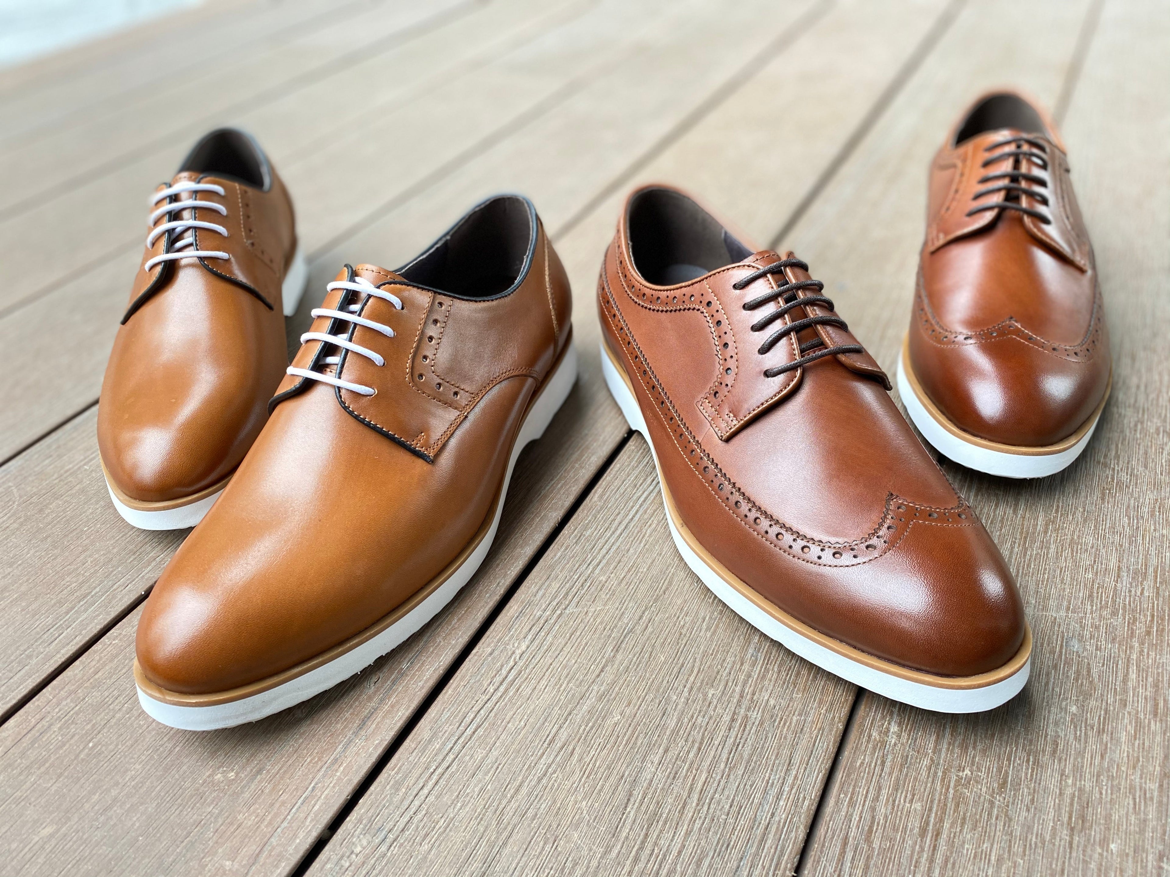 Revic-男士深啡色真皮德比鞋-開放式襟片商務休閒皮鞋展示