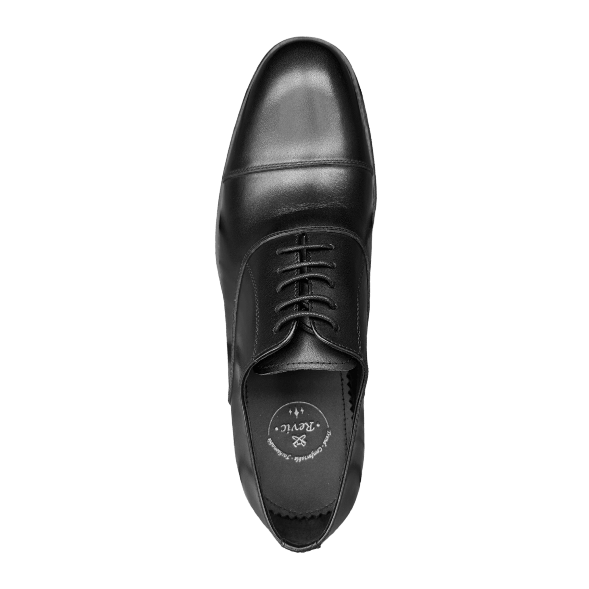 Revic Men's Leather Shoes | CH-29 | Black Horizontal Oxford Shoes Secondary image
