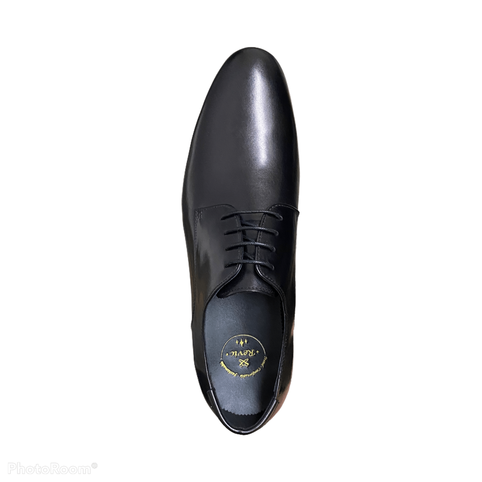 Revic Men's Leather Shoes | OF-11BK | Black Plain Derby Shoes Secondary image