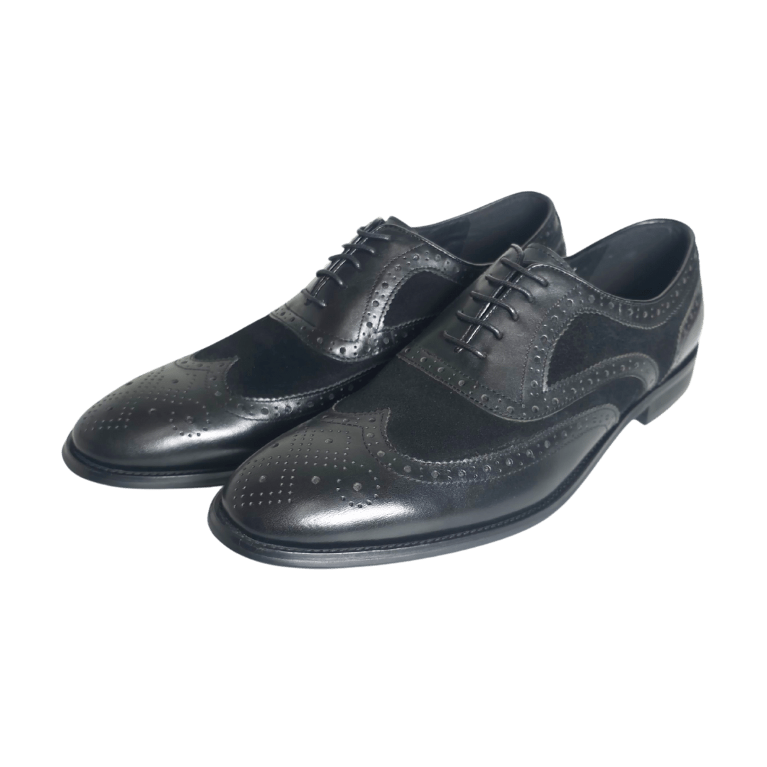 Revic Men's Leather Shoes | OF-13BK | Black Horizontal Trim Oxford Shoes Secondary image