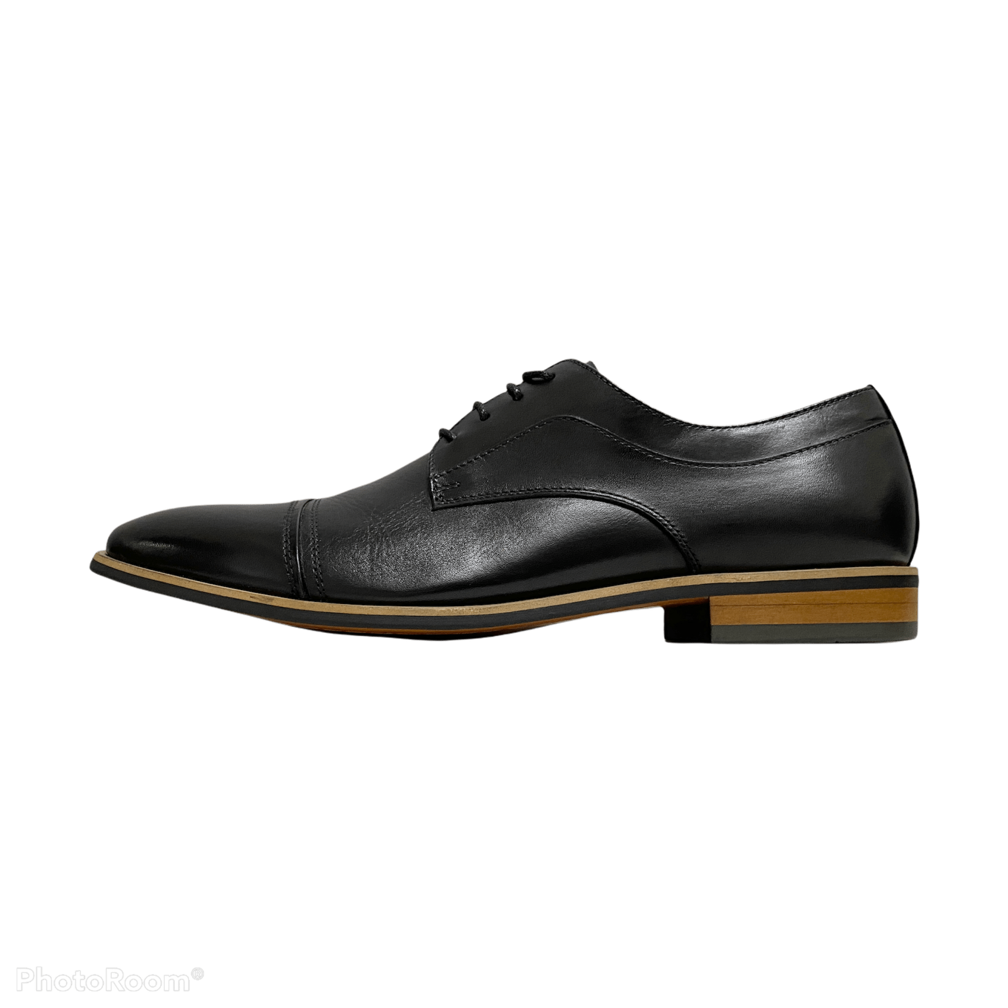 Revic Men's Leather Shoes | OF-20BK | Black Horizontal Derby Shoes Secondary image