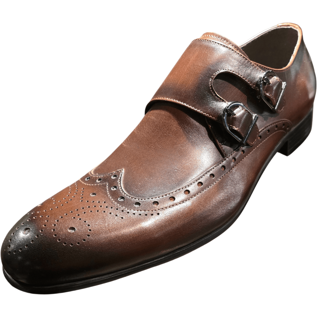 Revic 男裝皮鞋 | OF - 3 | 啡色翼紋雙扣皮鞋 - Revic - Revic Main image