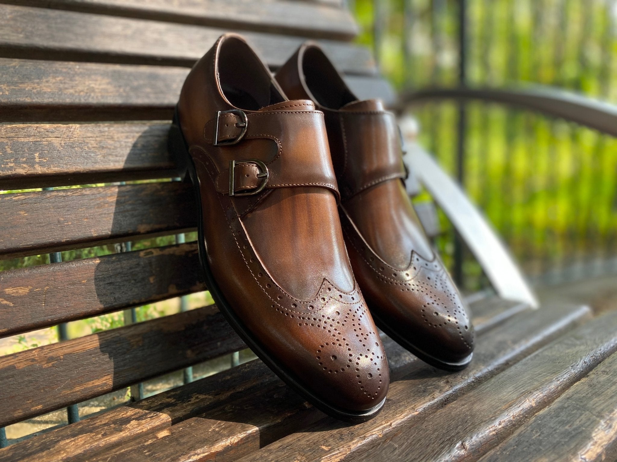 Revic Men's Leather Shoes | OF-3 | Brown Wing-Patterned Double Buckle Leather Boots Secondary image