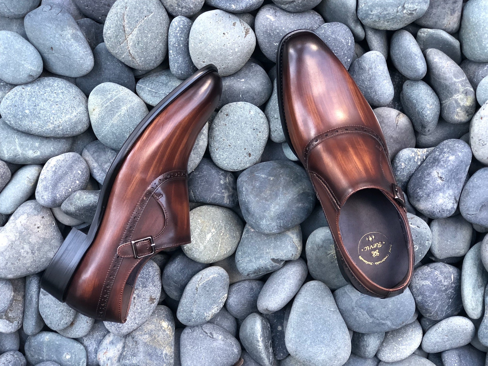 Revic Men's Leather Shoes | OF-39 | Brown Plain Single Buckle Leather Shoes Secondary image