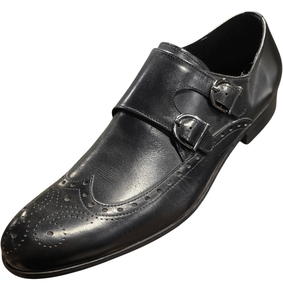 Revic 男裝皮鞋 | OF - 3BK | 黑色翼紋雙扣 皮鞋 - Revic - Revic Main image