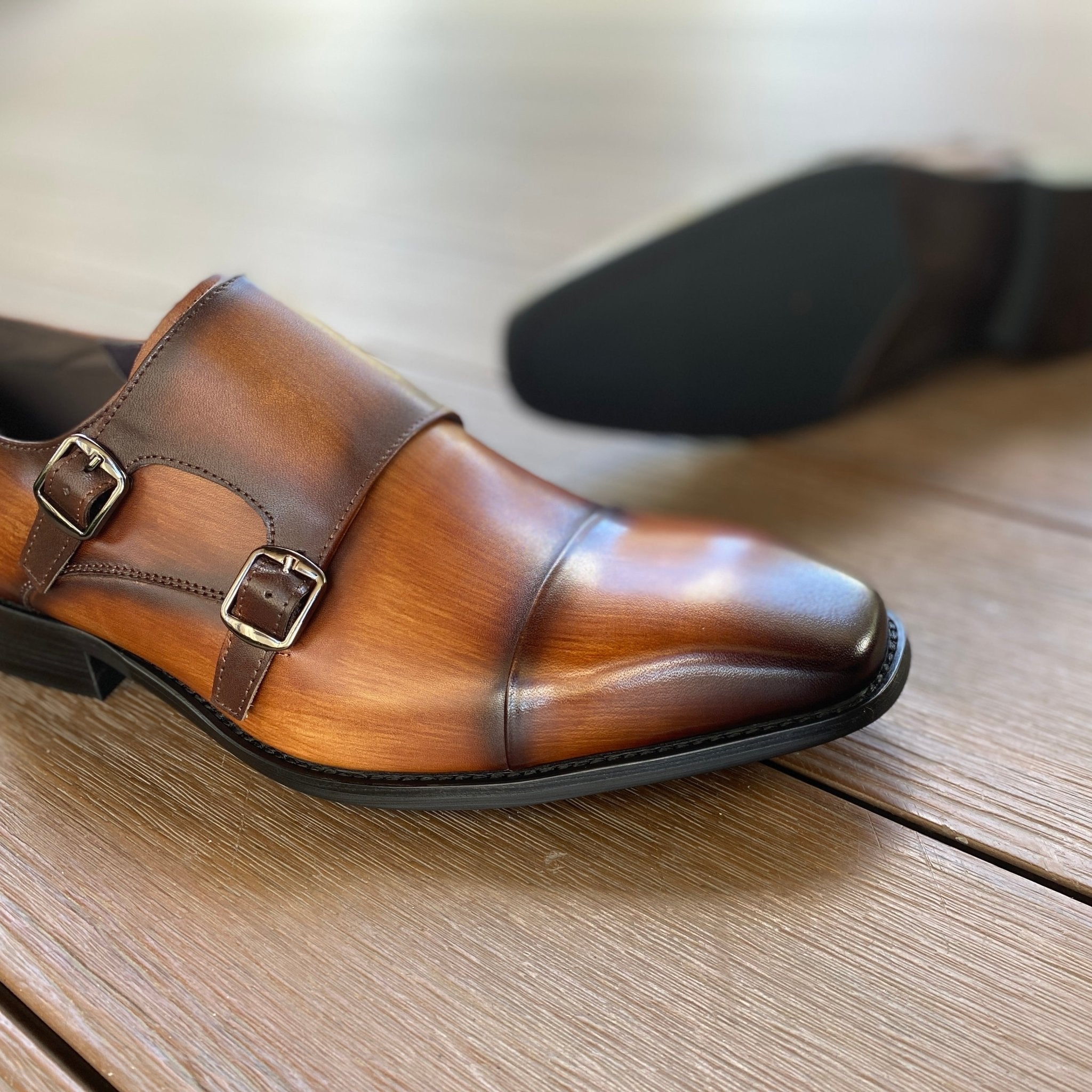 Revic Men's Leather Shoes | OF-40DT | Dark Brown Double Buckle Leather Shoes Secondary image