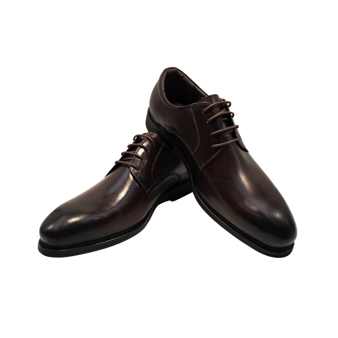 Revic Men's Leather Shoes | OF-42DB | Plain Dark Brown Derby Shoes Secondary image