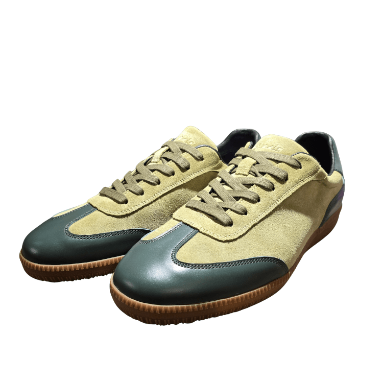 Revic Suede Color Block Retro Casual Sneakers | OFT | Military Green Olive Earth Tone Genuine Leather Sneakers | High-Quality Unisex Footwear Secondary image