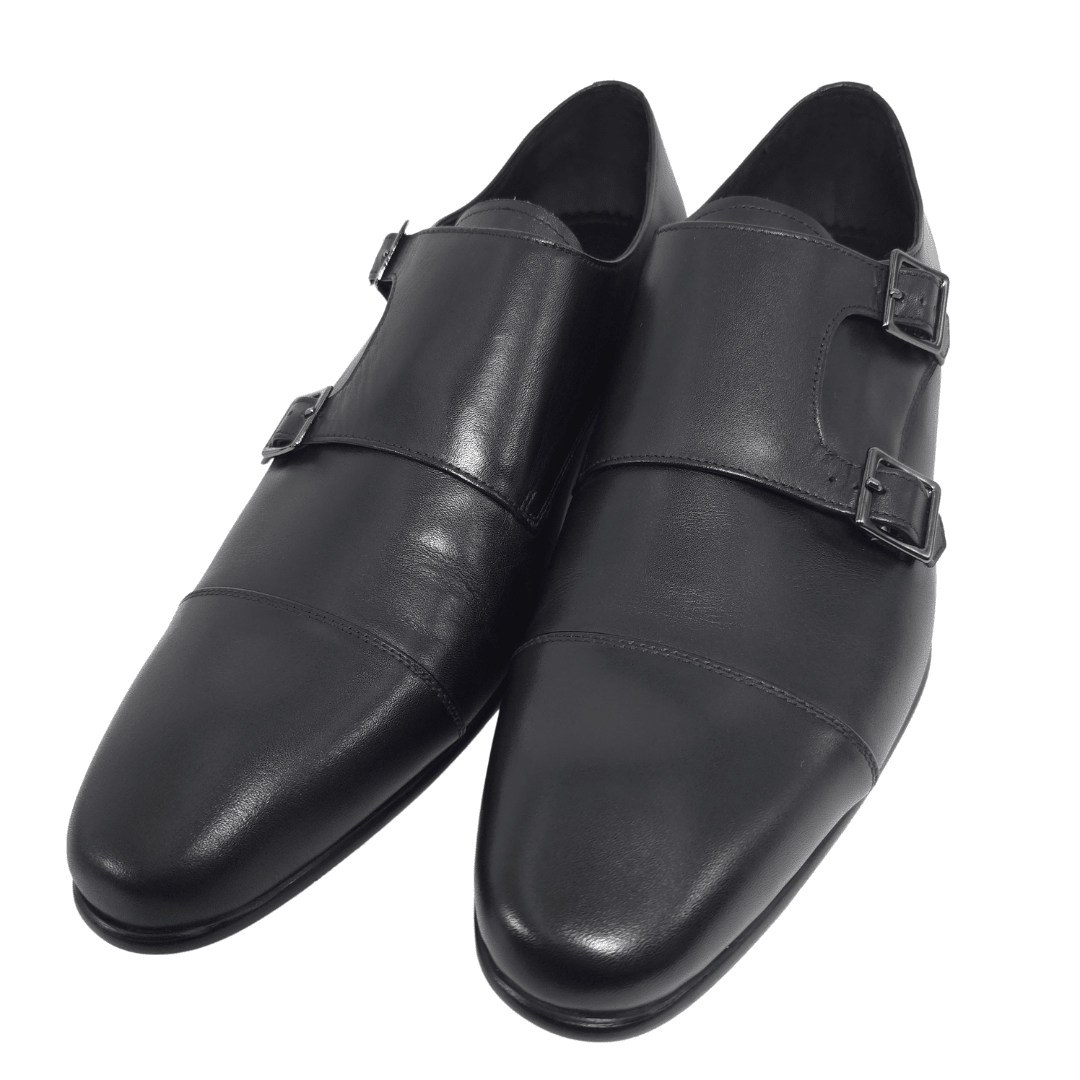 Revic Men's Leather Shoes | TCF-41-2BDM | Black Horizontal Double Buckle Leather Shoes Secondary image