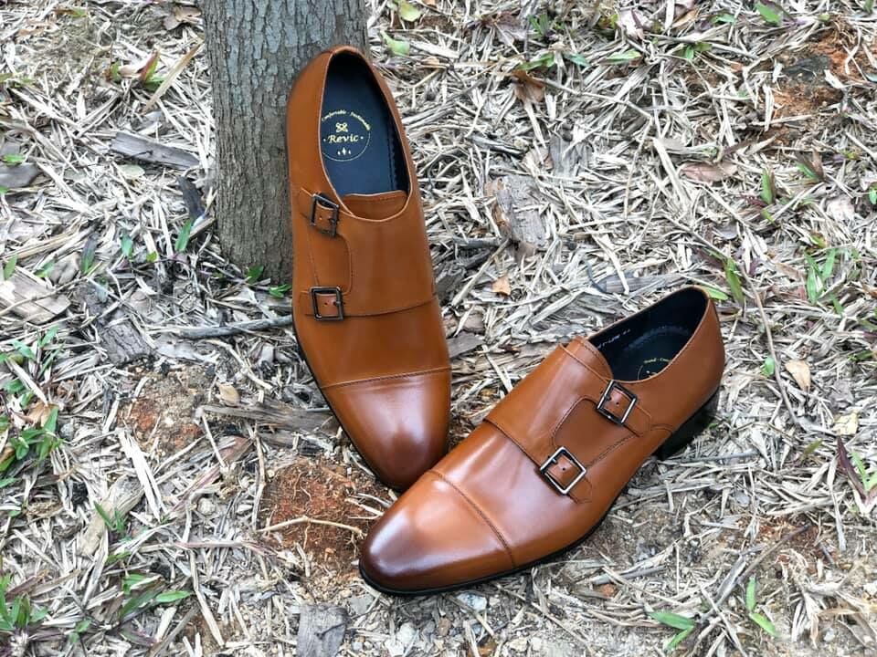 Revic Men's Leather Shoes | TCF-41-2LDM | Light Brown Horizontal Double Buckle Leather Shoes Secondary image