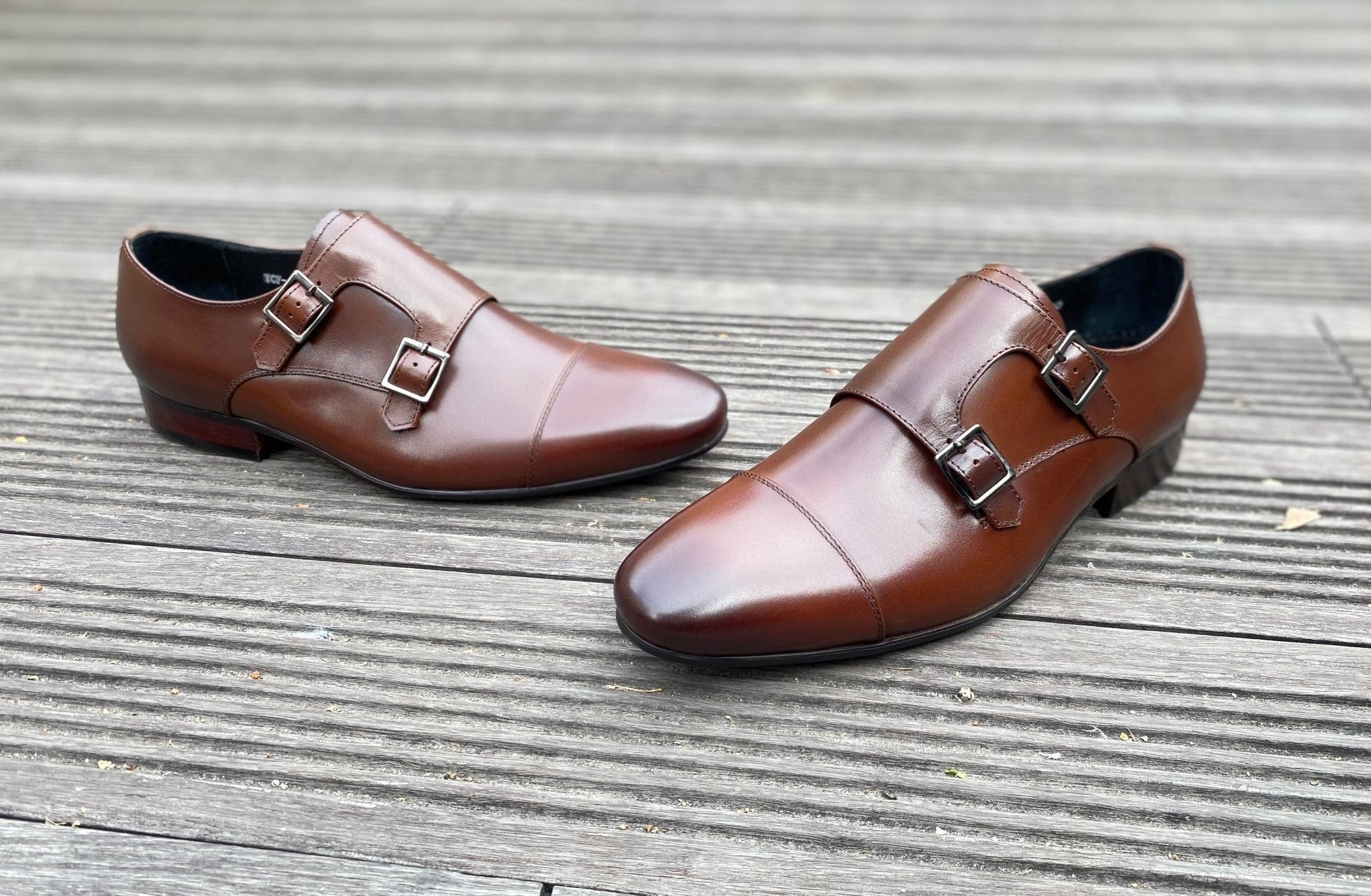 Revic Men's Leather Shoes | TCF-41-2TDM | Dark Brown Horizontal Double Buckle Leather Shoes Secondary image