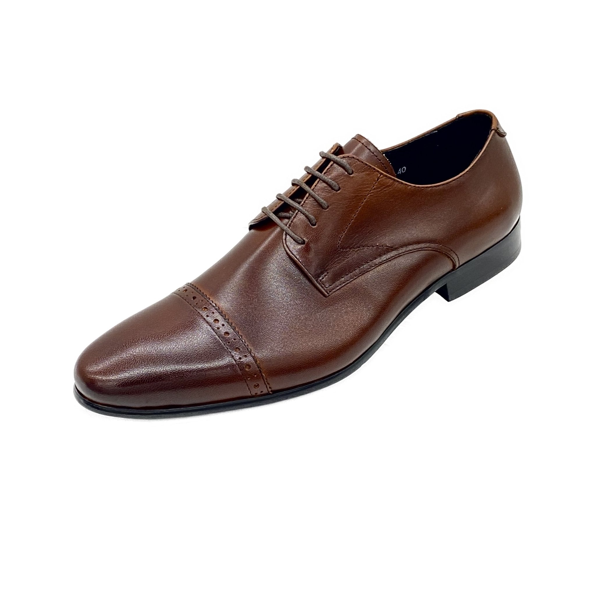 Revic Men's Leather Shoes | TCF-41-9BR | Brown Horizontal Derby Shoes Secondary image
