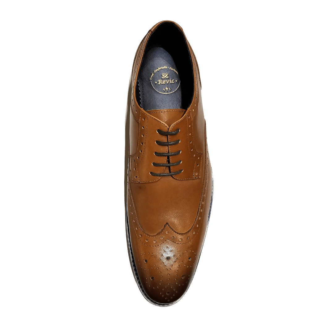 Revic Men's Leather Shoes | TCF-82BR | Brown Wing-Patterned Derby Shoes Secondary image