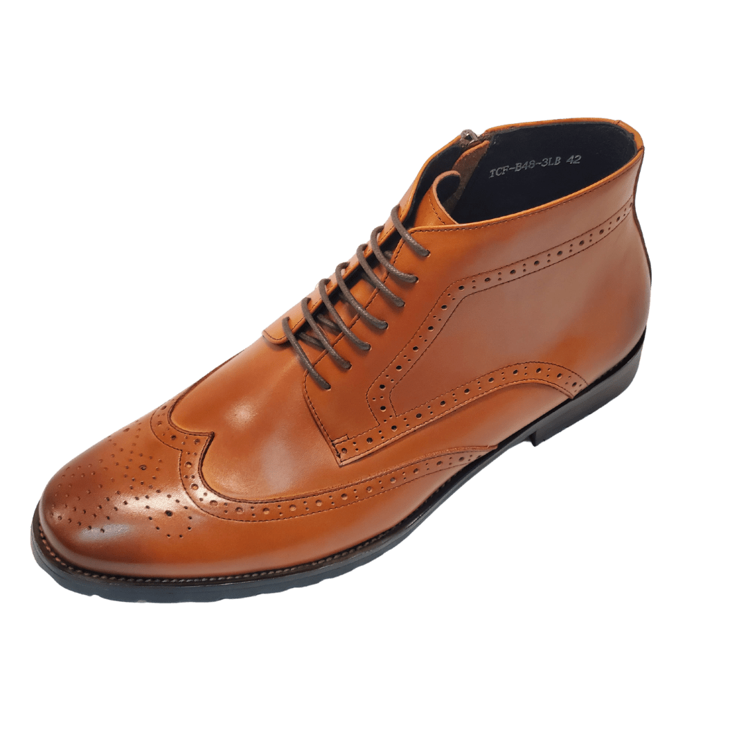 Revic 男裝皮鞋 | TCF - B48 - 3LB | 淺啡色雕花拉鍊靴 - Revic - Revic 主圖