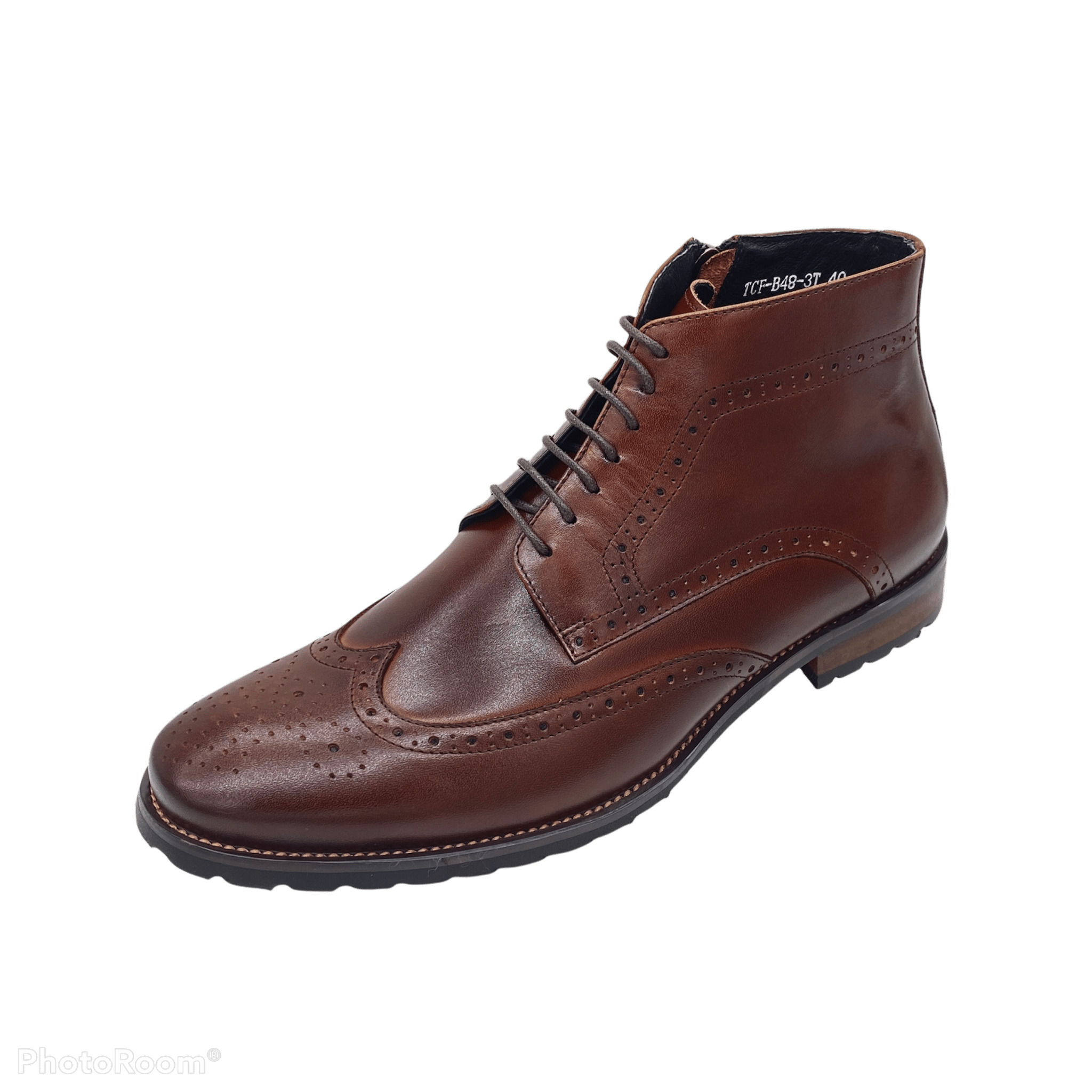 Revic 男裝皮鞋 | TCF - B48 - 3T | 棕色雕花拉鍊靴 - Revic - Revic 主圖