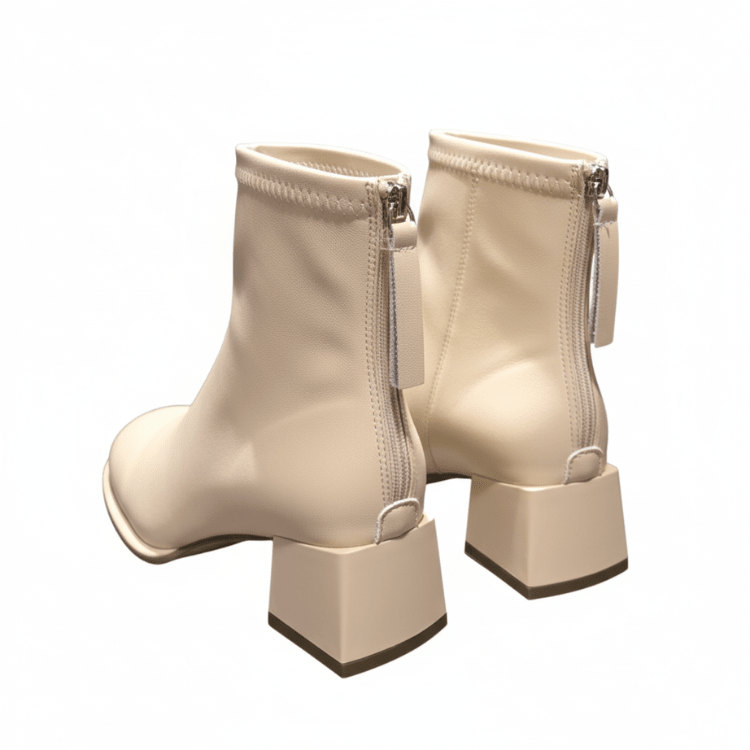 Yauritos |SSB001W| Elegant Square Toe Elastic Chunky Heel Ankle Boots Secondary image